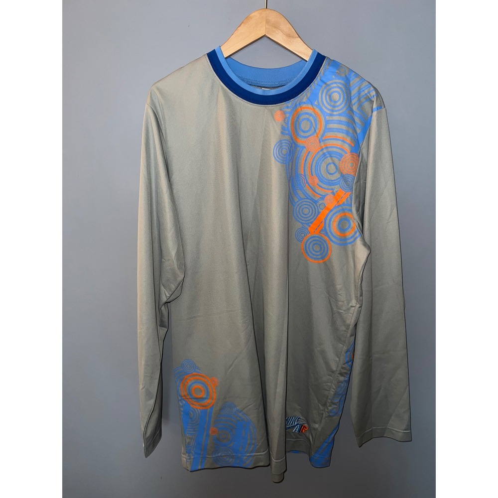 Vintage Nike Air Long Sleeve Shirt Grey Blue Orange Y2K Geometric Graphic Mens L